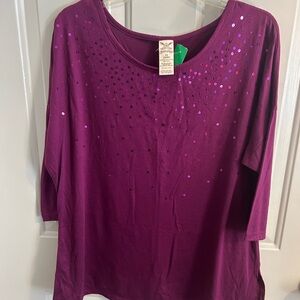 Faded Glory Purple Oversized Sequin Blouse